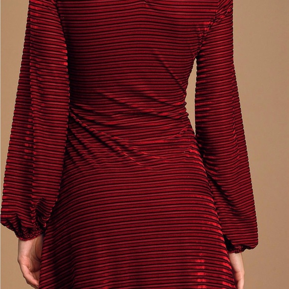 Burgundy Velvet Balloon Striped Dress | Lulus - Picture 2 of 6